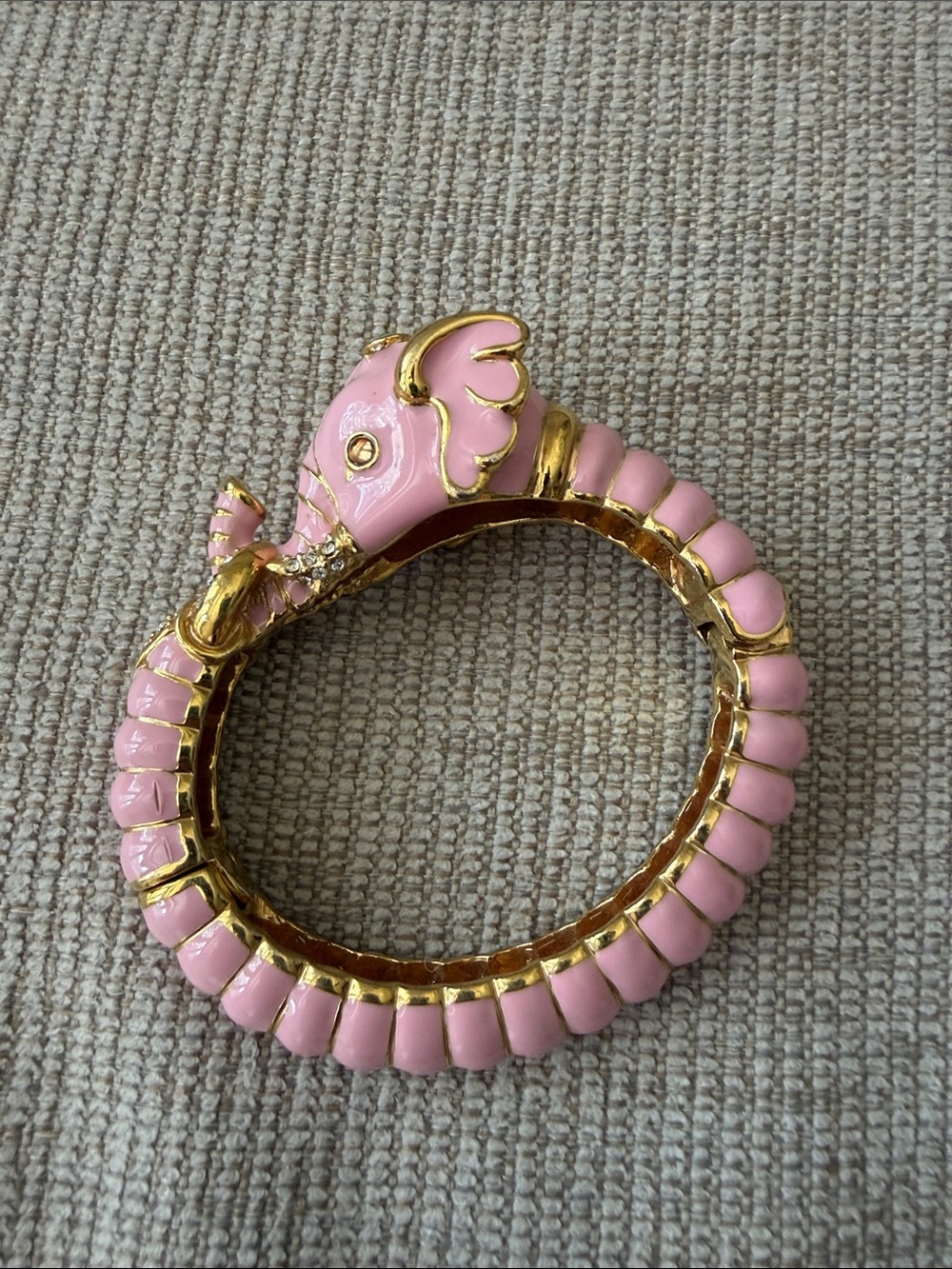 Kenneth Jay Lane Pink Enamel Elephant Hinged Bangle Bracelet